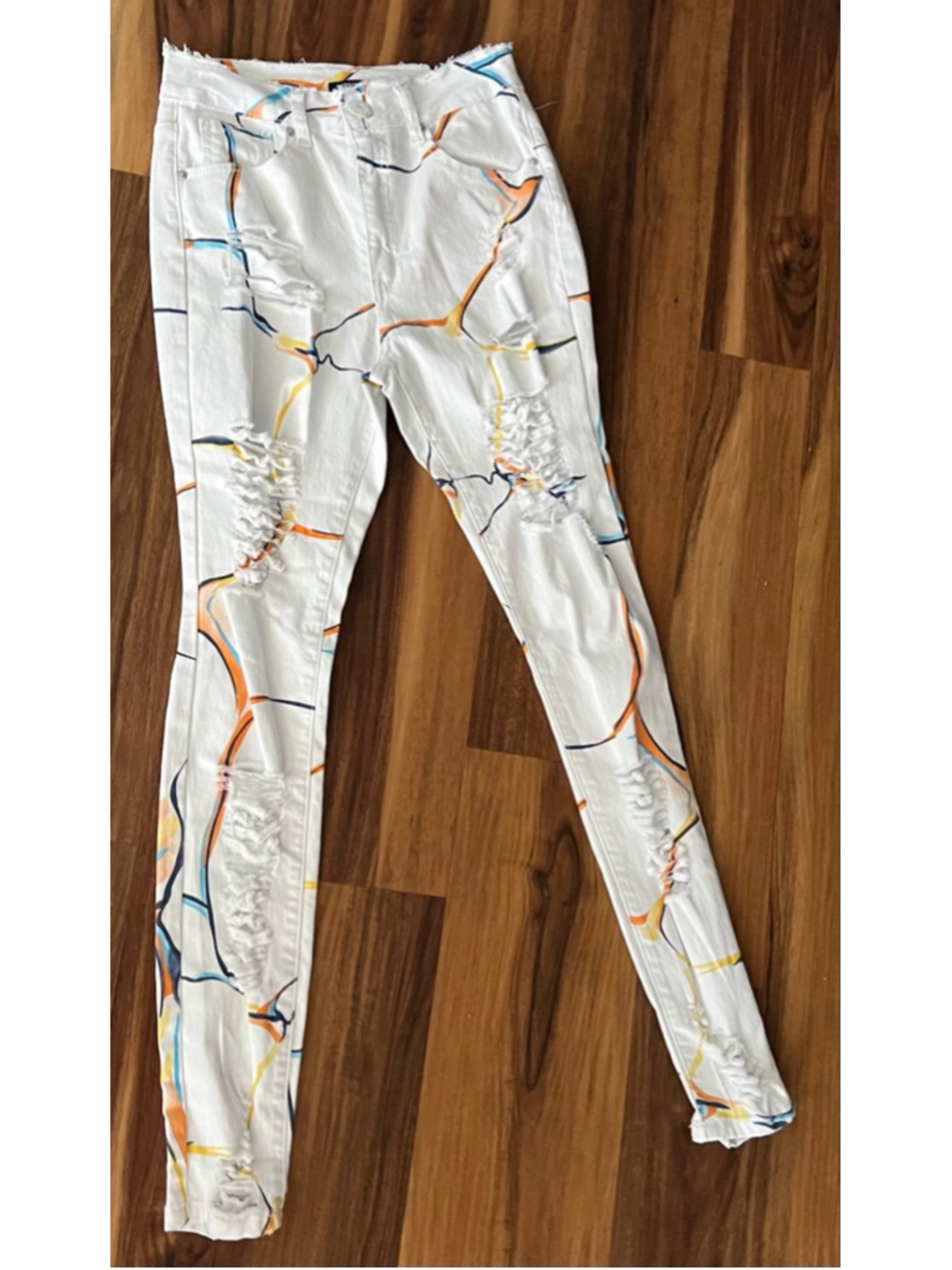 Women's RED FOX JEANS super stretch White Distressed Skinny Jeans Size 11